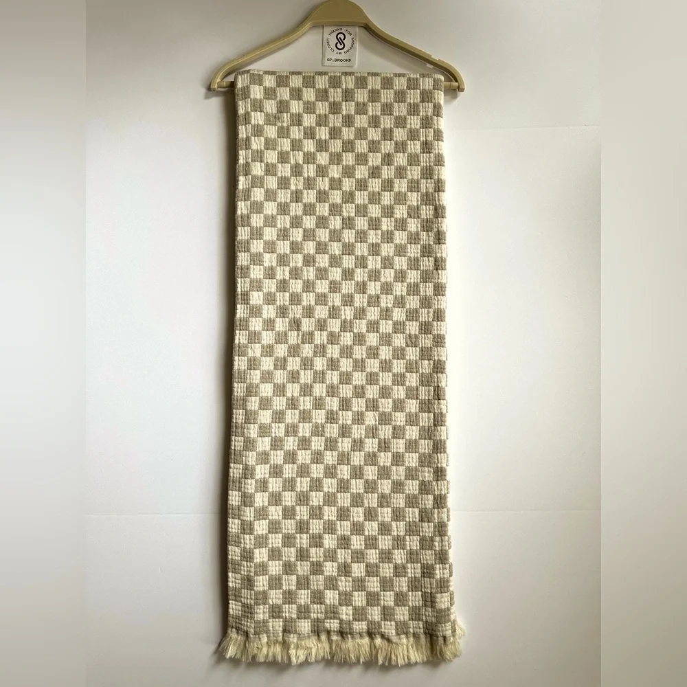 🎁Texteis Penedo Throw Blanket - Mini Check Throw - Taupe & Oatmeal Cotton Check
